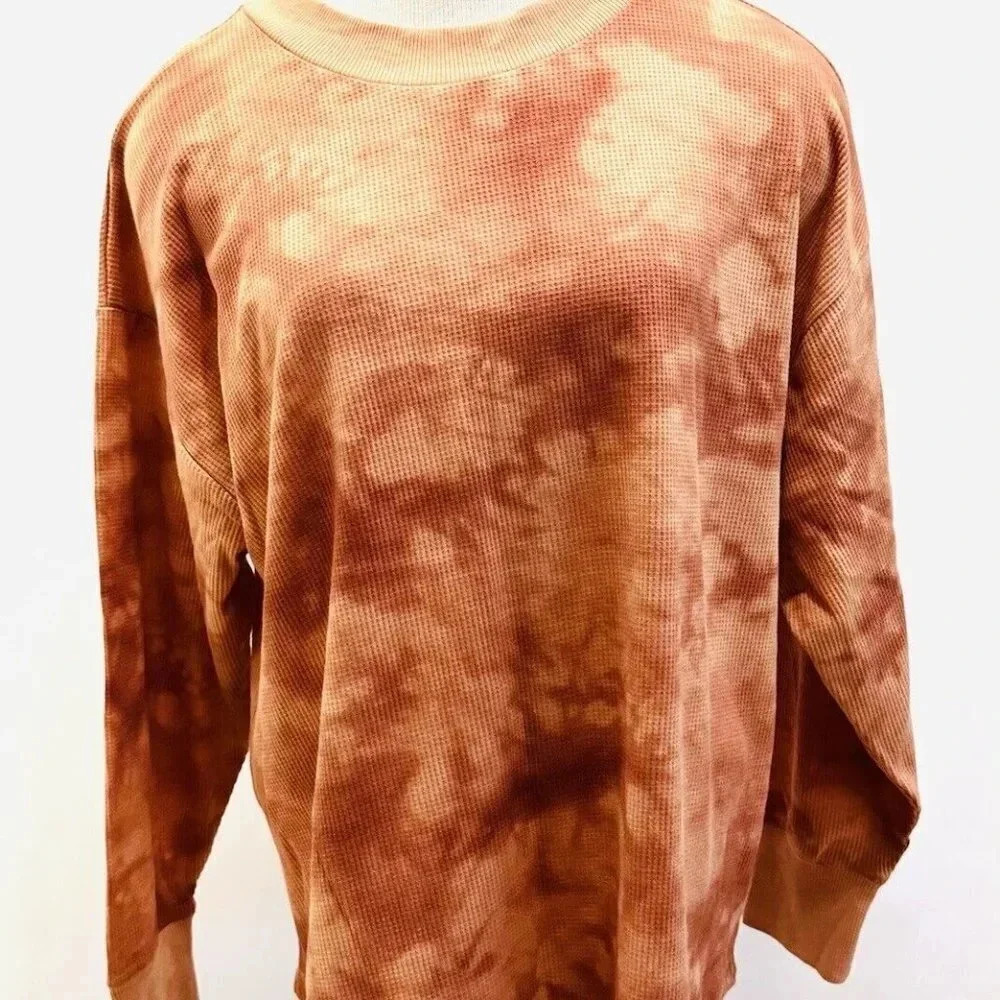 NWT SONOMA Women Long Sleeve Pull Over Crew Neck Brown Casual Shirt